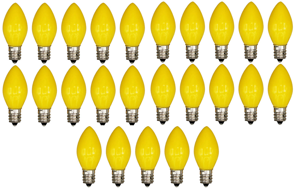 Creative Hobbies Pack of 25 C7 LED Yellow Replacement Light Bulbs, 0.7W Ceramic LED Vintage Light Bulbs for C7 Outdoor String Lights, Candle Lamps
