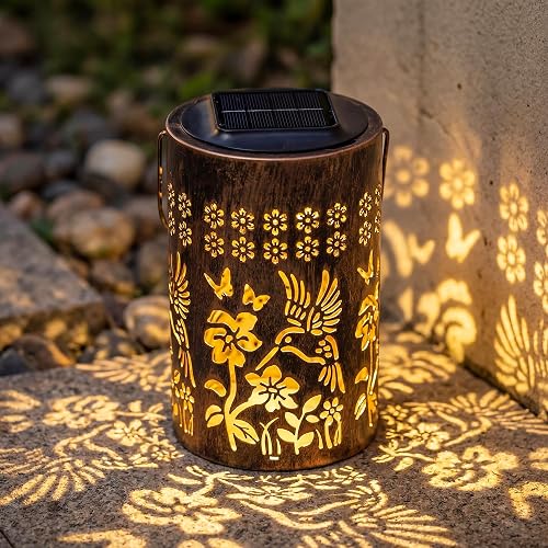 Solar Lanterns Outdoor Waterproof, Mothers Day Gifts for Mom, Hummingbird Garden Decor Gift for Women or Grandma, Hanging or Tabletop Lantern