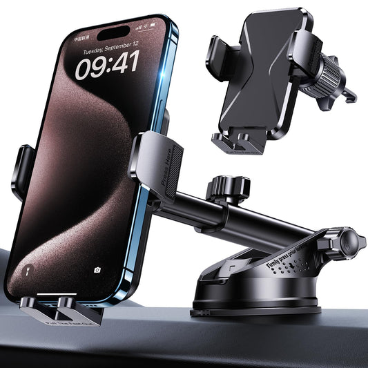 DOLYOFG Universal Car Phone Mount Holder [3-in-1 Suction Cup] for Dashboard Windshield Air Vent, Military-Grade Adhesive Phone Car Mount, One Hand