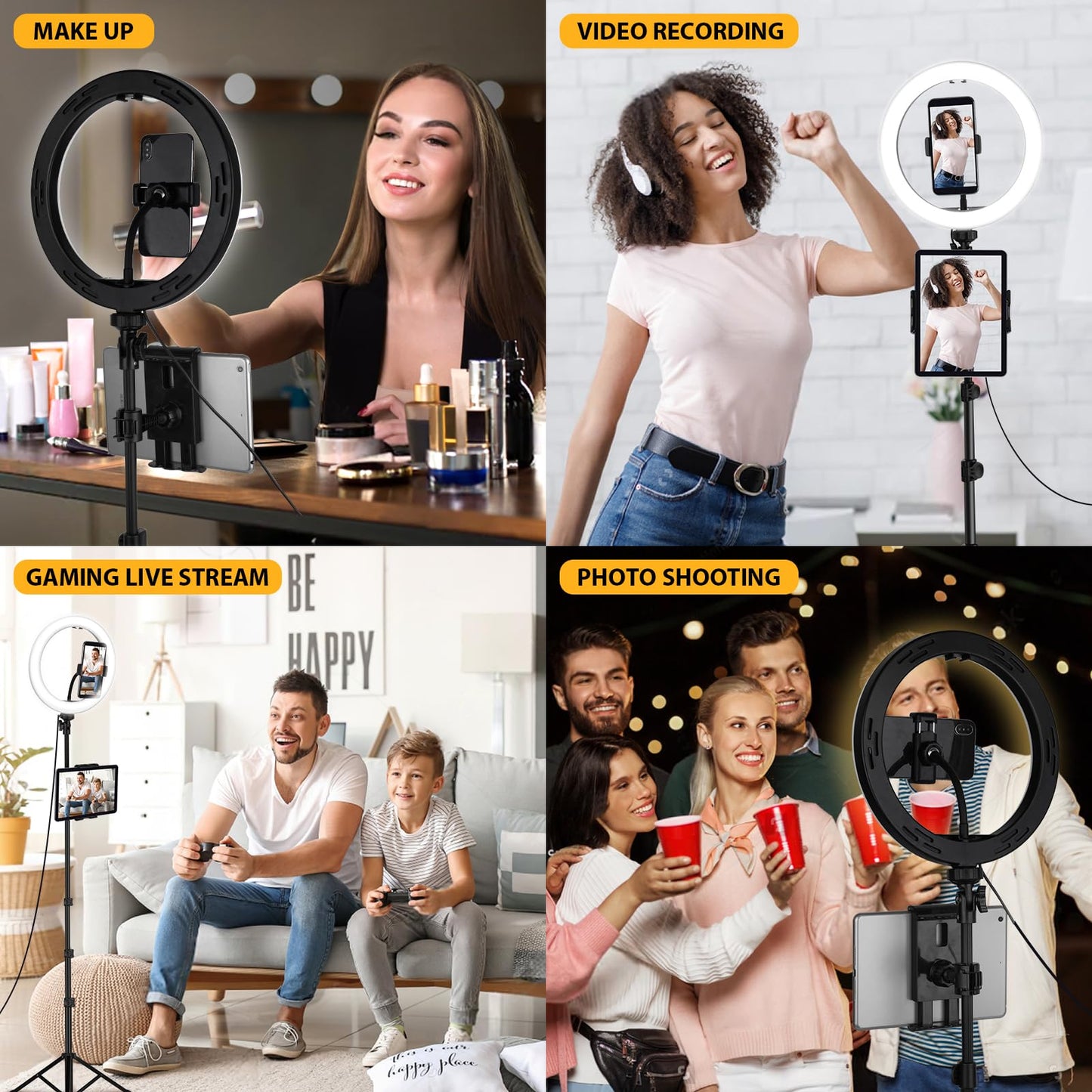 Ring Light with Stand and Phone Holder, 10'' LED Selfie Ring Light with Tripod (17''-73'') Bluetooth Remote for iPad/Tablet/Video Recording/Live