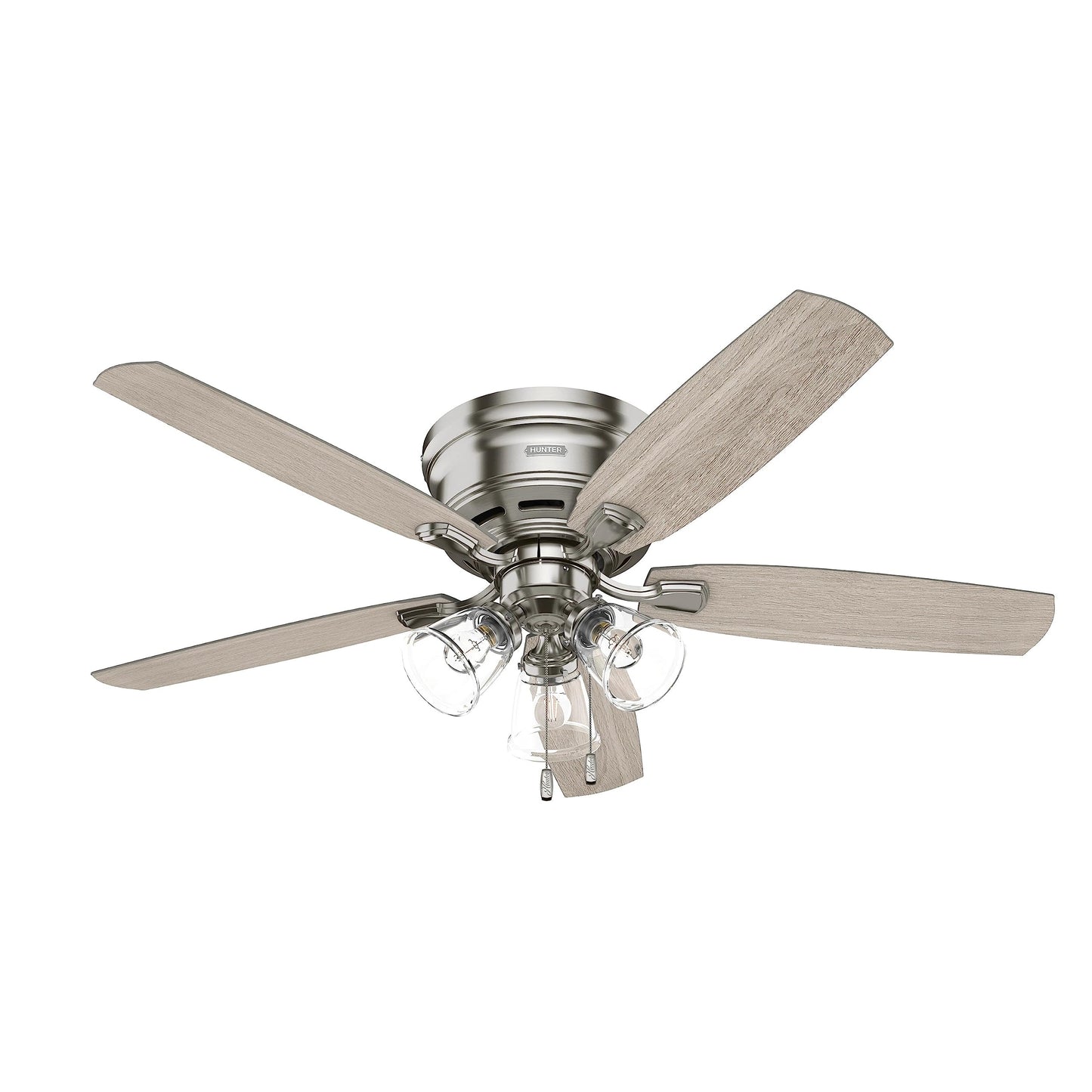 Hunter Fan 52 inch Low Profile Brushed Nickel Finish Indoor Ceiling Fan with LED Light Kit and Pull Chain (Renewed)