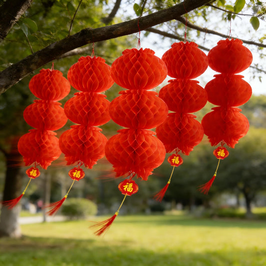 KYMY 2026 Chinese & Vietnamese New Year Red Lanterns, 6PCS Spring Festival Long Hanging Lanterns, Zodiac Horse Asian Lunar New Year Party Decorations