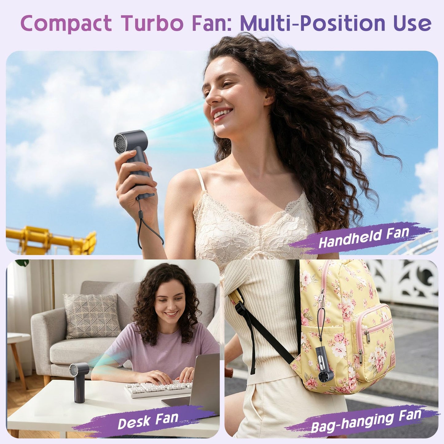 K-RUNMAN Mini Handheld Fan, 4 Gear Wind, Battery Operated, Up to 18 Working Hours,LED Display, Pocket Design for Outdoor
