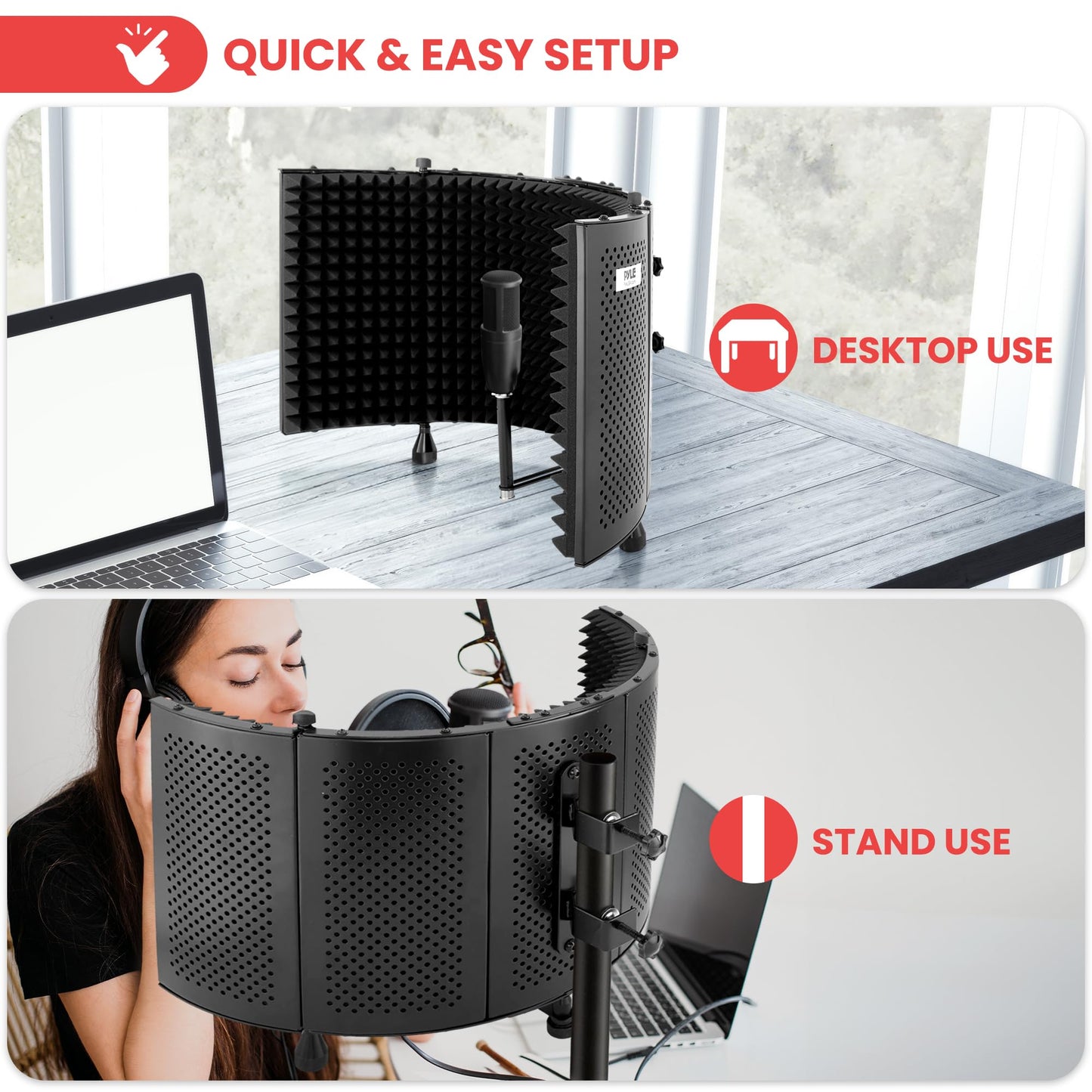 Pyle Microphone Isolation Shield with Soundproof Foam, Portable Vocal Recording Booth for Studio & Podcast, Adjustable Folding Acoustic Panels, Shock