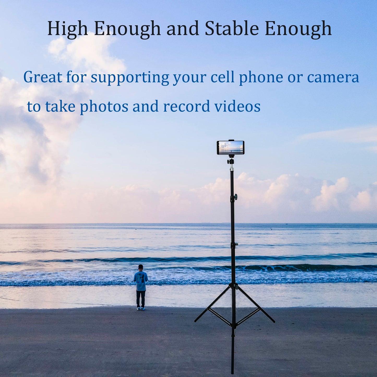 Up to 82.6 Inch Tall Tripod for Cell Phone and Lightweight Camera, Super Tall Tripod with Cell Phone Holder for iPhone 17 Pro Max, 16 Pro Max, Galaxy