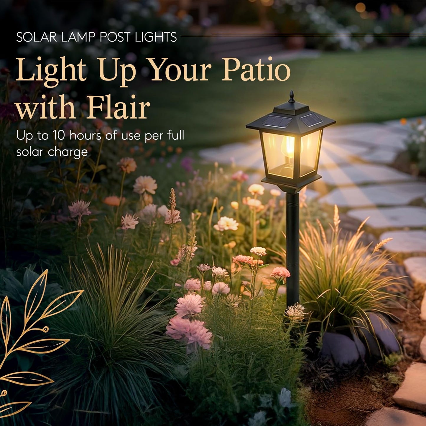 PASAMIC Outdoor Solar Post Lights, 2-Pack 63" Dusk to Dawn Solar Lamp Posts, Waterproof Floor Lamps, Warm White Pole Lights for Patio with Replaceable
