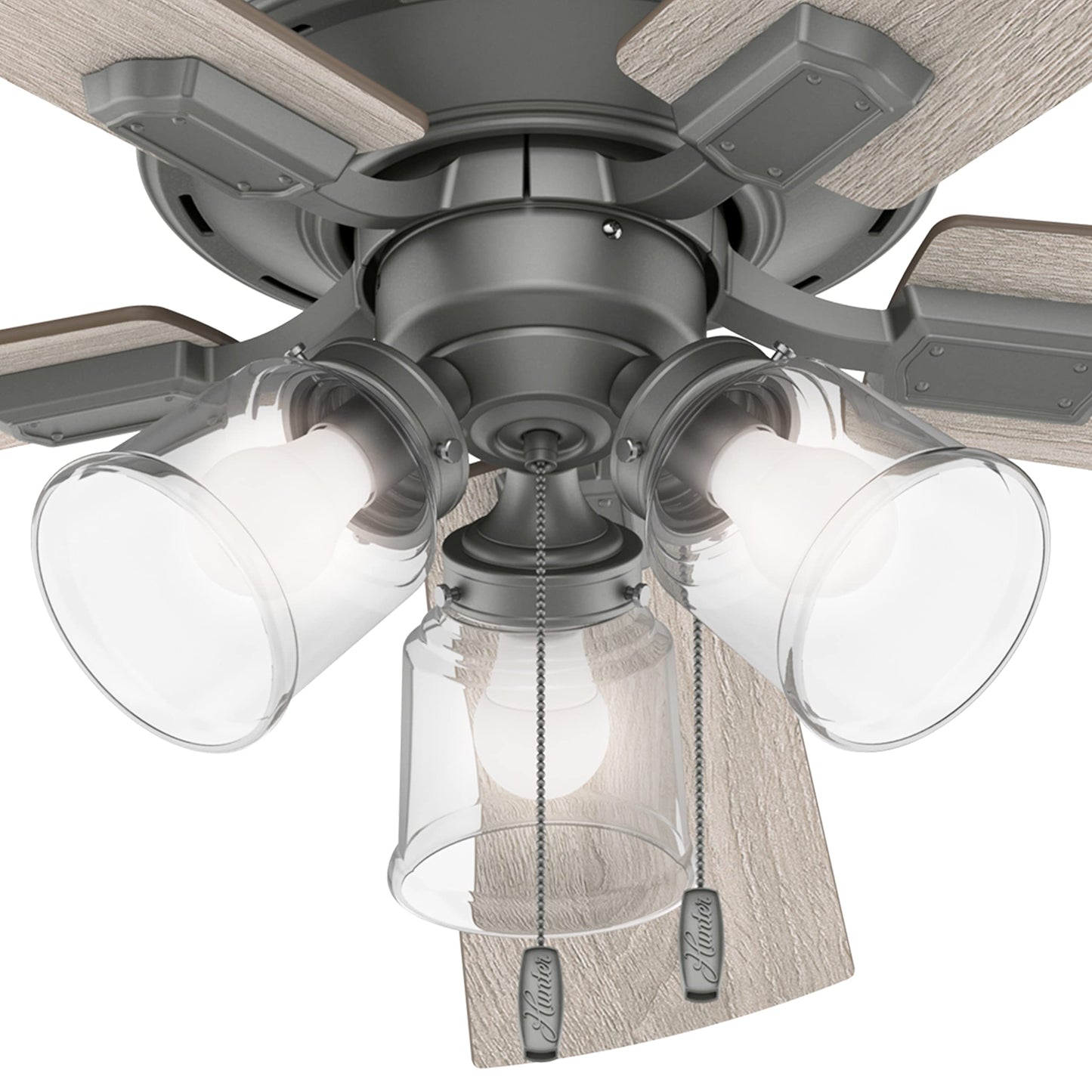 Hunter Fan 52 inch Low Profile Matte Silver Indoor Ceiling Fan with Lights and Pull Chain for Bedroom, Living Room, Office, Basement, Kitchen, Dining