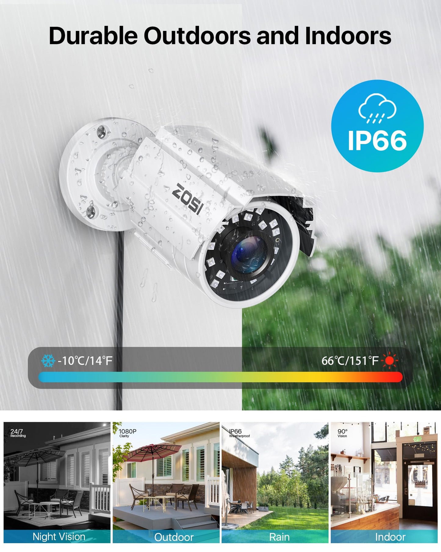 ZOSI 1080P 2.0MP HD 1920TVL Hybrid 4-in-1 TVI/CVI/AHD/960H CVBS CCTV Security Camera Indoor Outdoor, 80ft Night Vision,Aluminum Metal Cam,