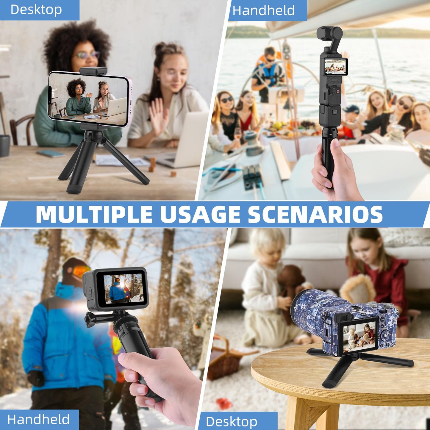 HeiyRC Mini Vlog Tripod for DJI Pocket 3 OM Osmo Mobile 7P 6, for GoPro 13 Max Hero, for Insta360 X5 X3 X4, for DJI Action 5 Pro Smooth Hohem Feiyu