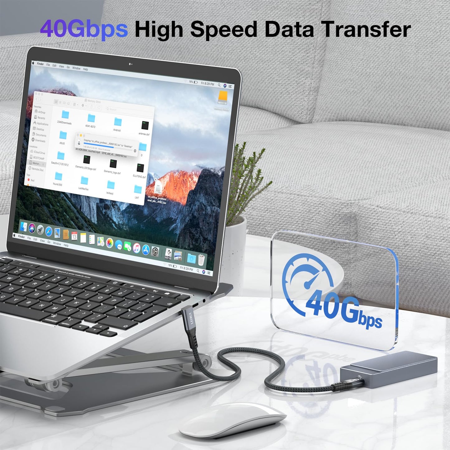 240W USB4 Cable for Thunderbolt 4 Cable,Right Angle 40Gbps Data Transfer 8K@60Hz Video Display 90 Degree USB Type C Fast Charging Cable for iPhone