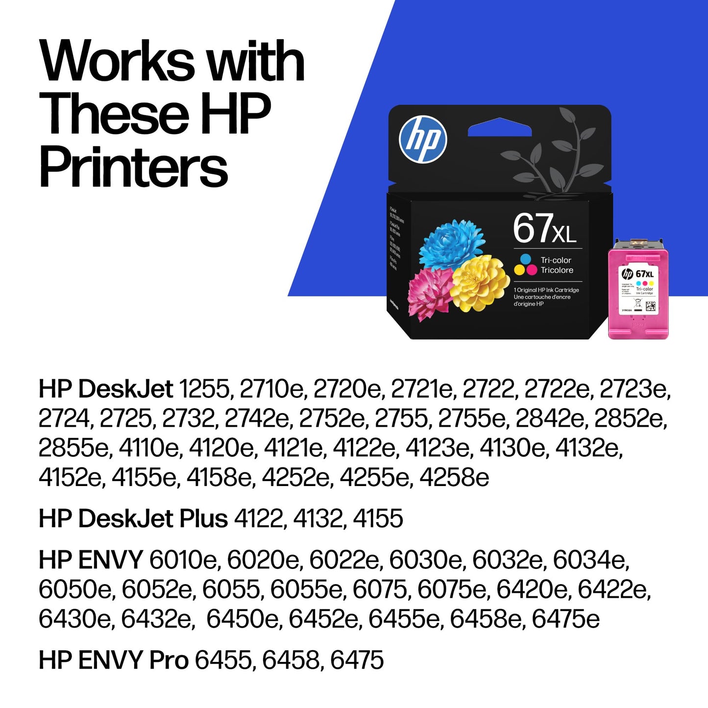 HP 67XL Tri-Color High-Yield Ink Cartridge | Works with DeskJet 1255, 2700, 4100 Series, Envy 6000, 6400 Series | Eligible for Instant Ink | 3YM58AN