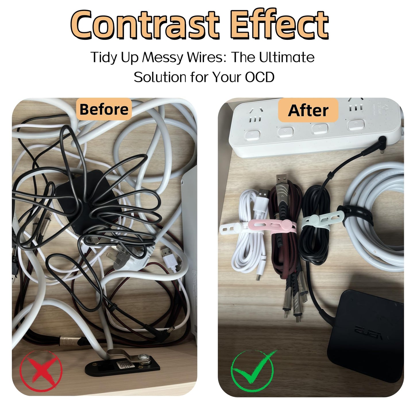 25 Pcs Silicone Cable Ties, Reusable Cord Organizers, Umbrellas Wraps & Cable Ties for Wires and Charging Cords Management - Home, Office, Kitchen