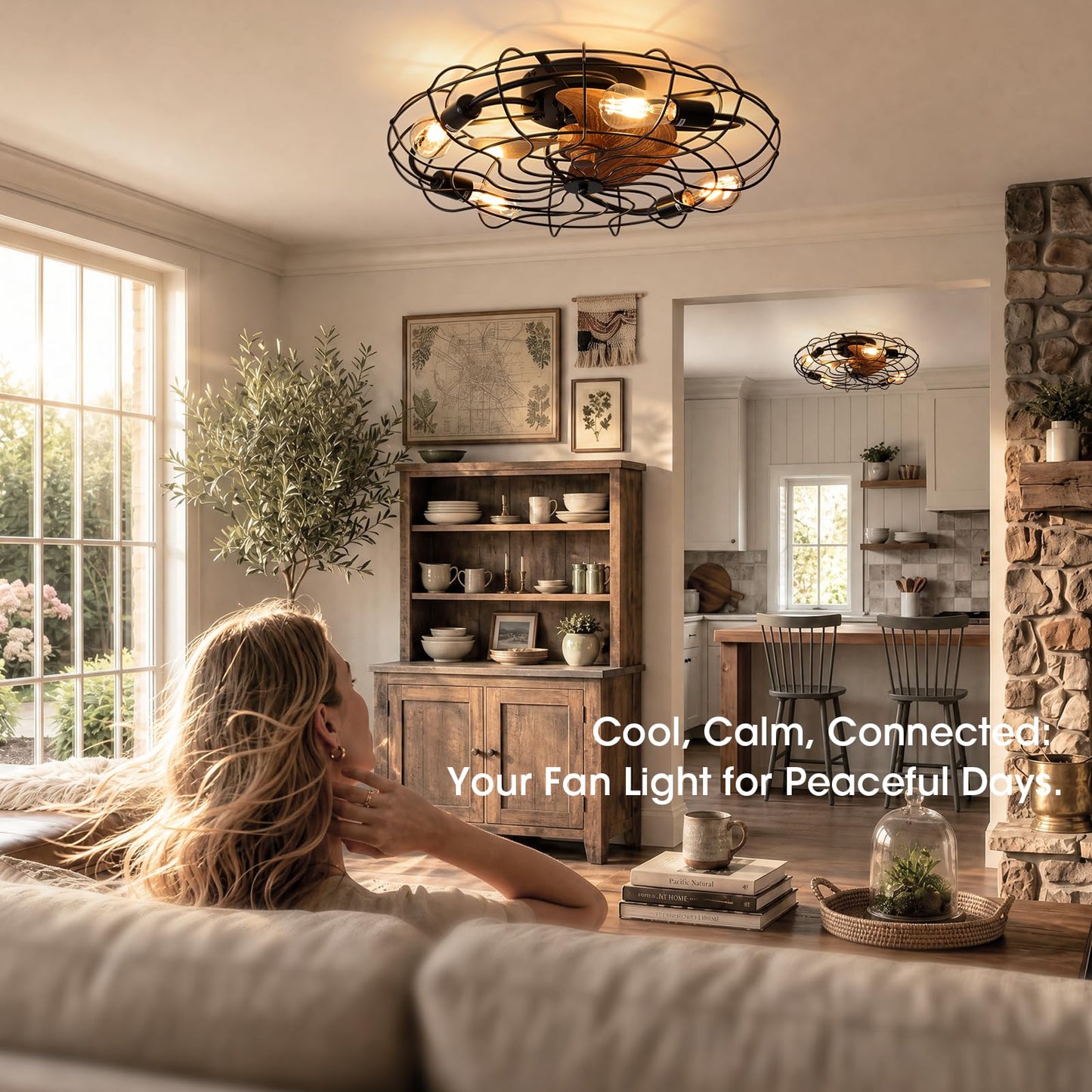 Kaullyzu Caged Ceiling Fan with Light and Remote, 24" Farmhouse Low Profile Ceiling Fan with Lights, Quiet Reversible DC Motor, 6-Speed Enclosed
