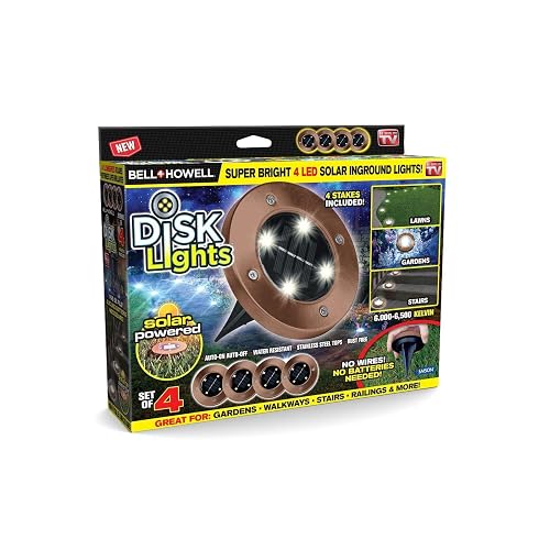 Bell+Howell Disk Lights Solar Weatherproof LED Outdoor, As Seen on TV 4 Pack, Bronze