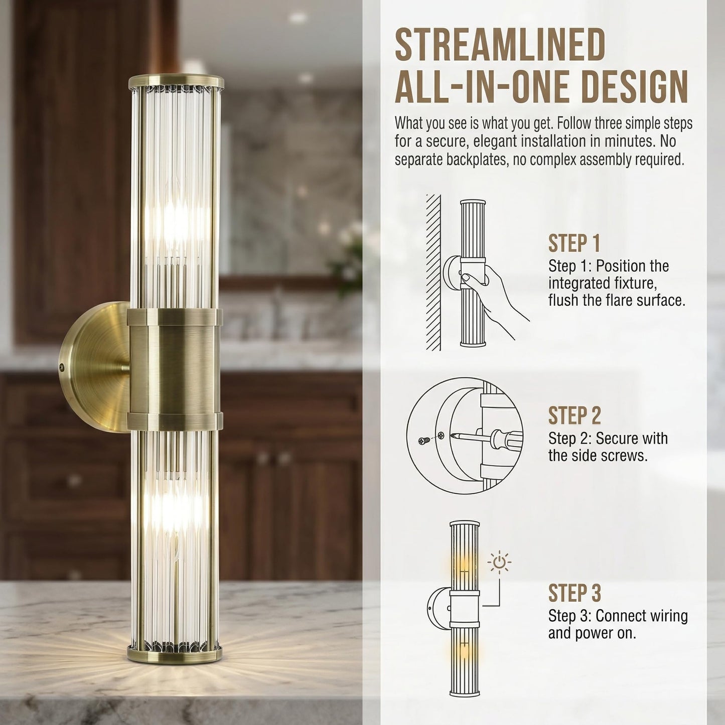 JOOSENLUX Bathroom Vanity Lights Set of 2, Antique Bronze Wall Sconces with Clear Glass Rods, E12 Base Lights for Mirror Powder Room