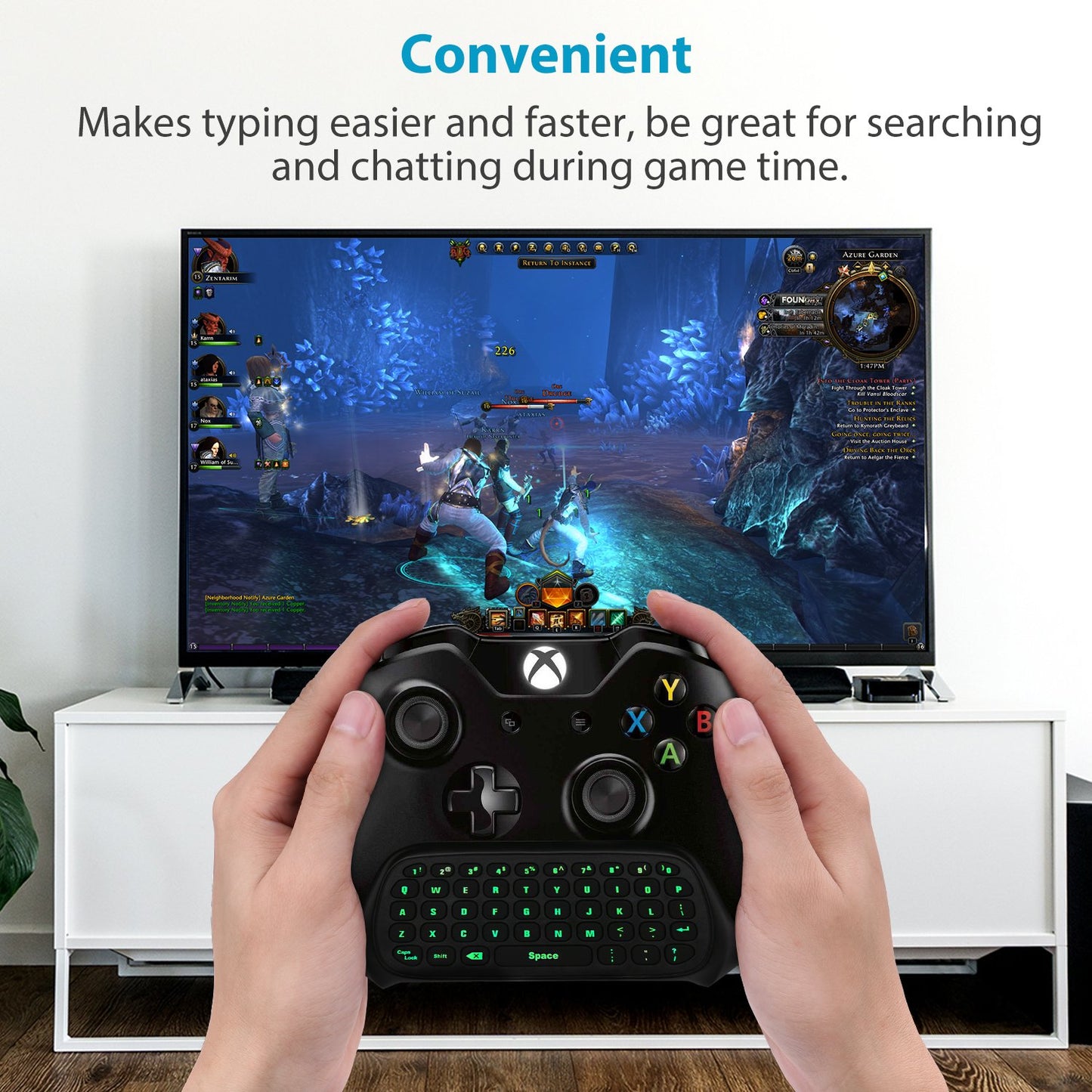 MoKo Green Backlight Keyboard for Xbox One Controller, Xbox Series X/S, Wireless Gaming Chatpad Keypad with USB Receiver&3.5mm Audio Jack, Xbox