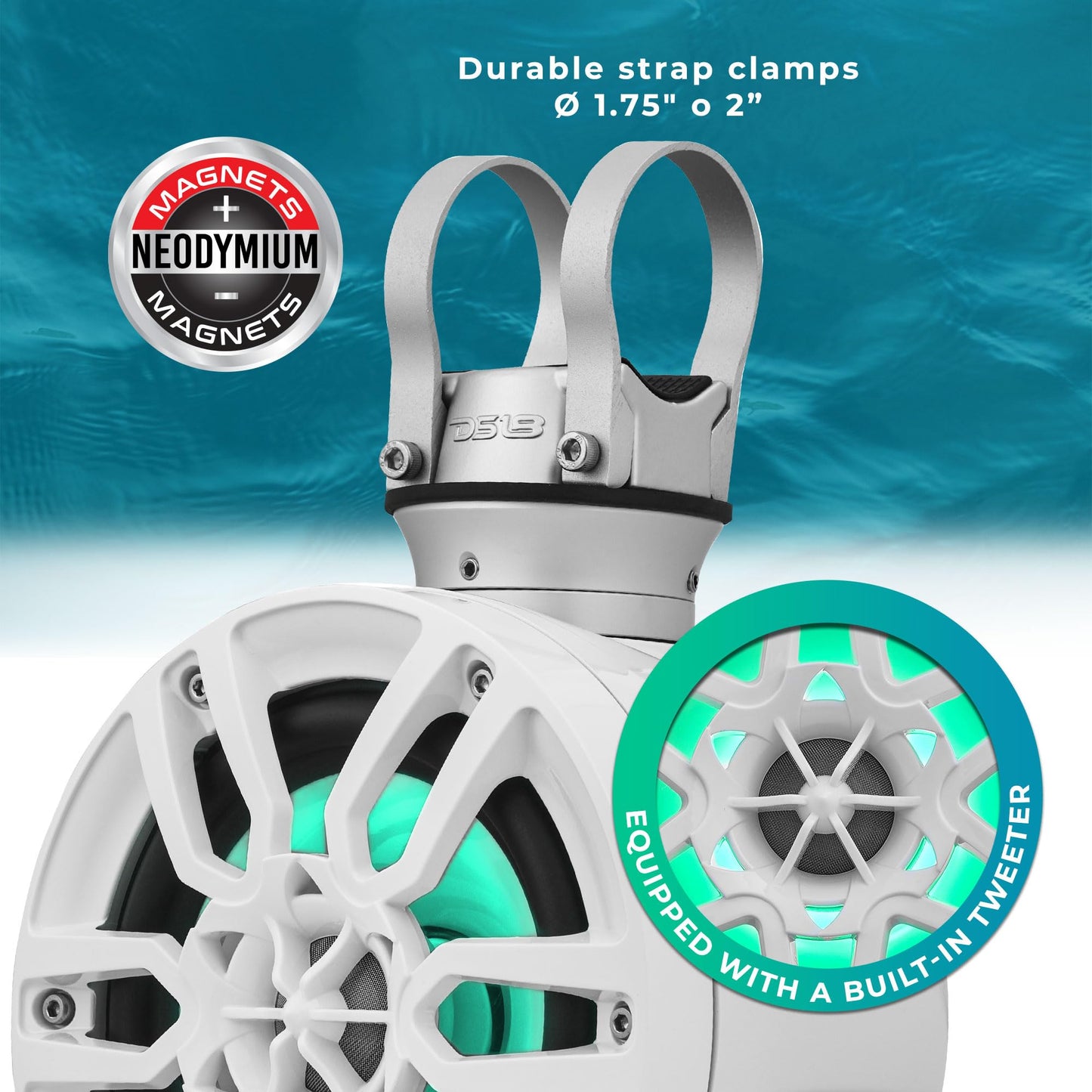 DS18 NXL-PS6R 2-Way Wakeboard Tower Speakers with Integrated RGB Lights - 300 MAX - Perfect for Jet Skies, Ideal for ATV, UTV, Jeep, Side by Side