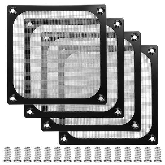 QWORK 120mm Computer Fan Filter Grills with Screws, 4 Pack, for 120mm Fans, Ultra Fine Aluminum Mesh