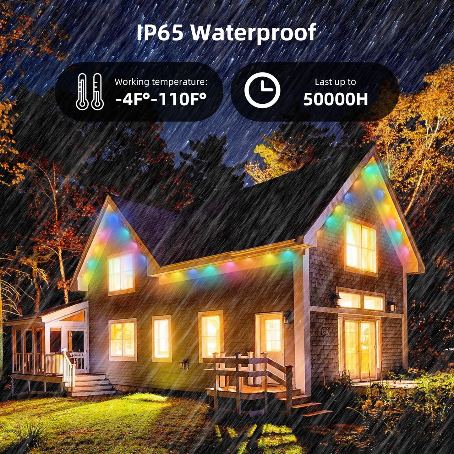 Permanent Outdoor Lights, 50ft Smart RGB Outdoor Light, 36 LED Eaves Lights with 54 Scene Mode, IP67 Waterproof for Halloween, Christmas, New Year