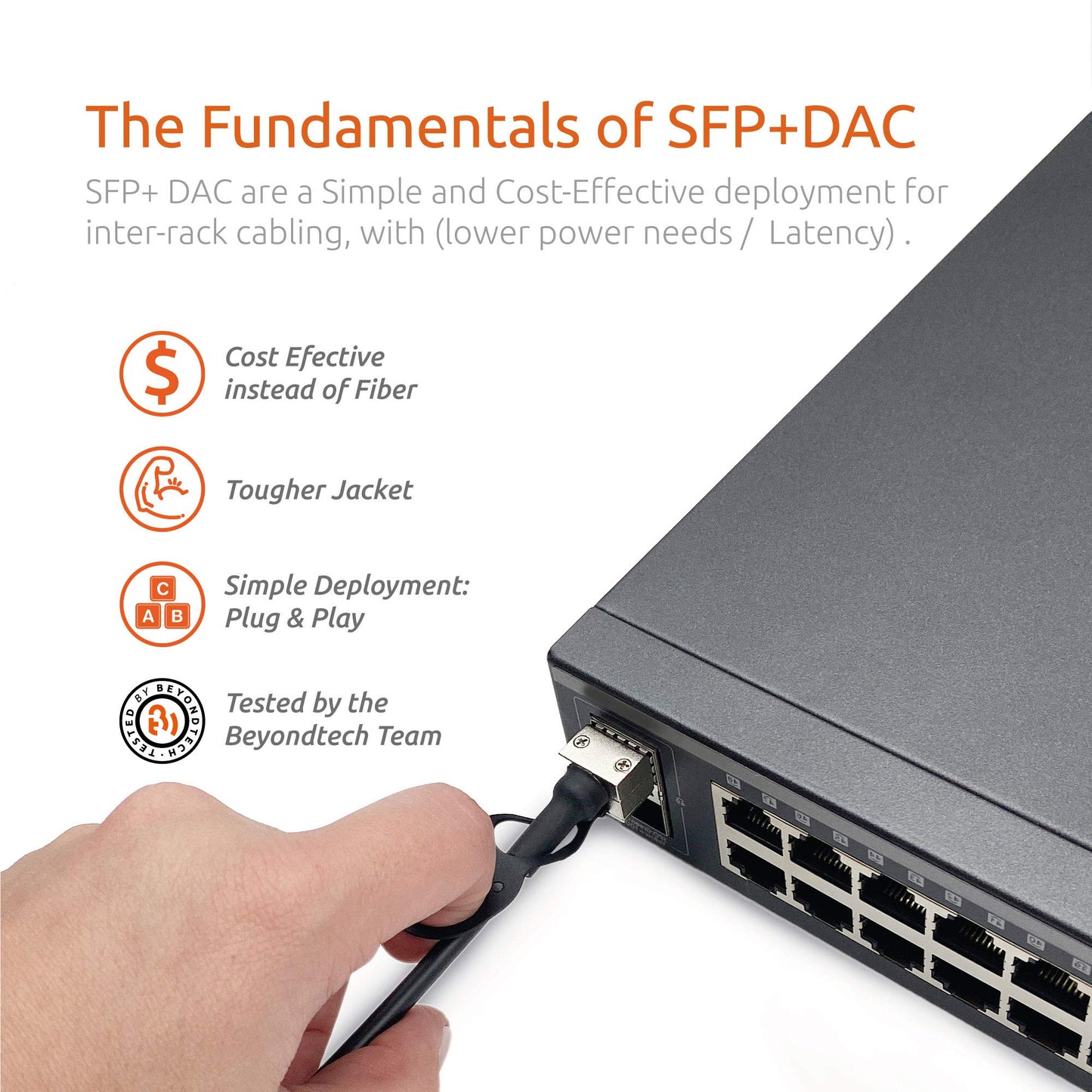 BEYONDTECH 10G SFP+ Direct Attach Cable - 30 AWG Twinax LSZH 10Gb Ethernet Switch Network DAC Cables - SFP+ DAC Cable PureGigabit Series - 0.5m