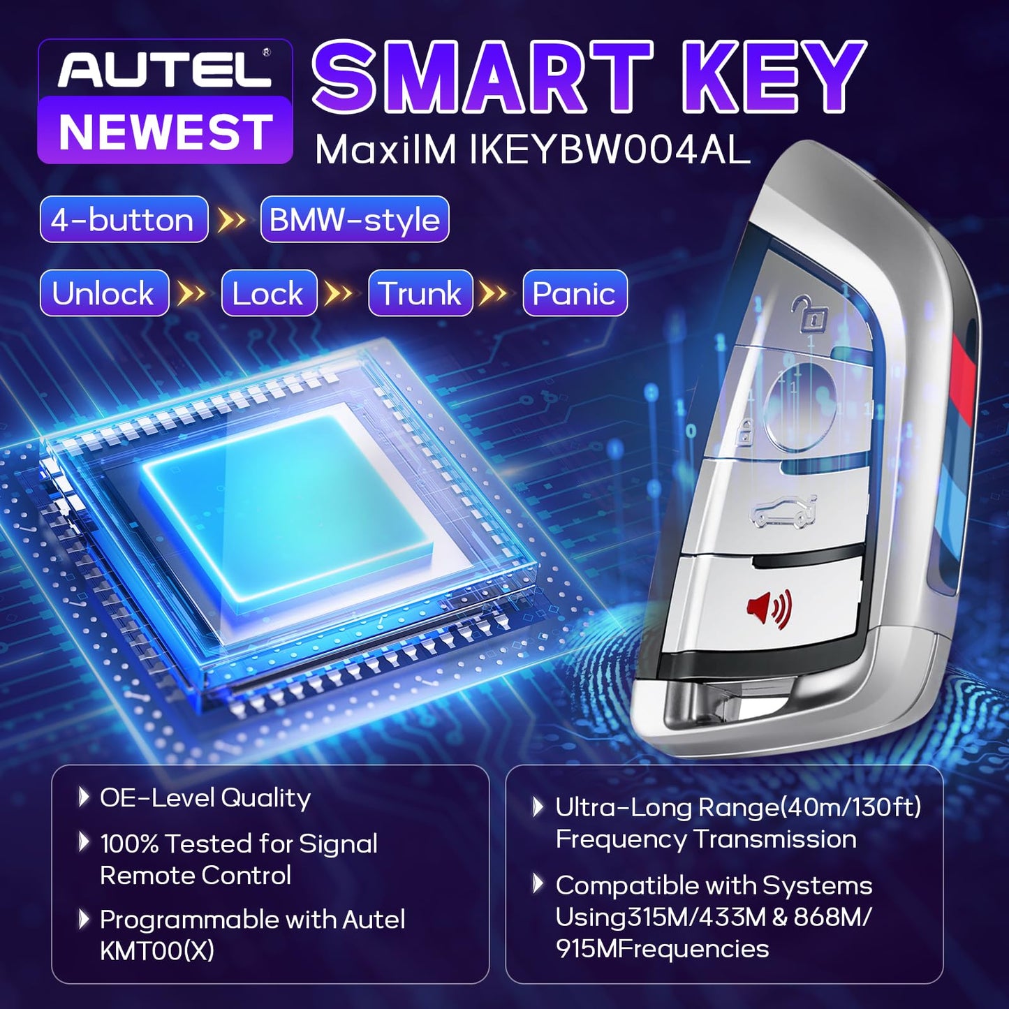 Autel IKEY Programmable Smart Key 2 pcs IKEYBW004AL 2025 Key Fob Key Creation 4 Buttons Ultra-Long Range OE Quality 700+ Vehicles Car Key Replacement