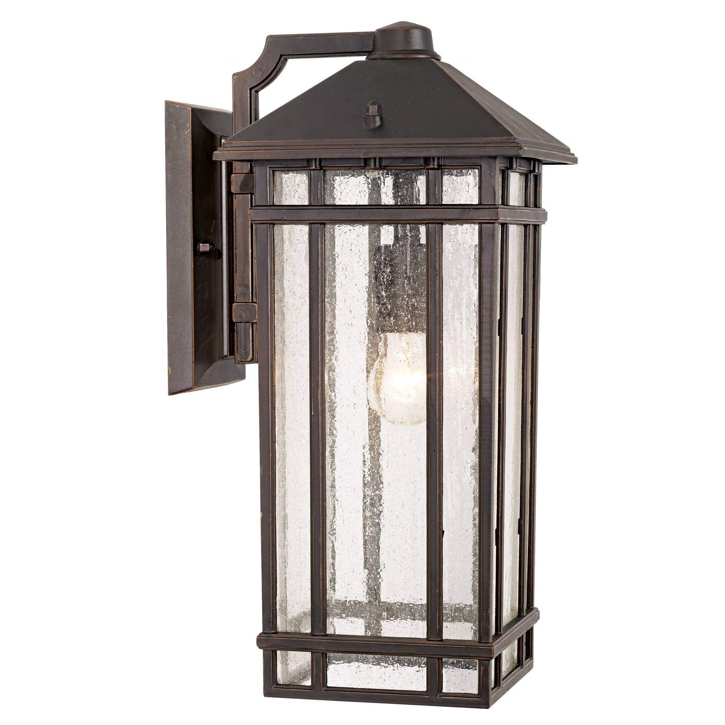 Kathy Ireland Sierra Craftsman Art Deco Outdoor Wall Light Fixture Rubbed Bronze Brown Steel 16 1/2" Seedy Glass Panels for Exterior House Porch Patio