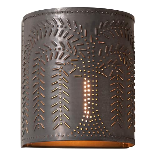 Irvin's Tinware, 724WLKB, Willow Sconce Light in Kettle Black, Primitive Country Wall Sconces in Tin
