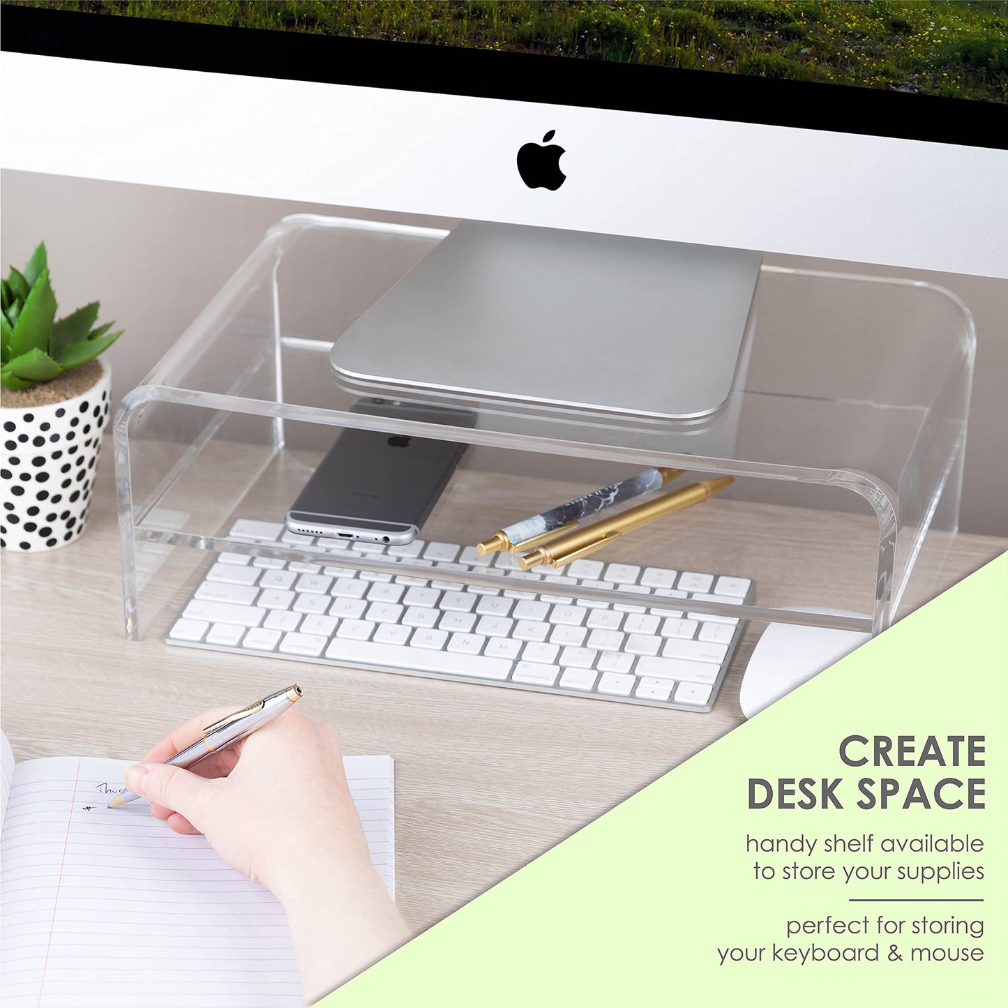Homeries Computer Monitor Stand 2-Tier Acrylic, Universal Computer Riser for Home, Office, Business, Desk, Gamers | Multi Media Platform Lift