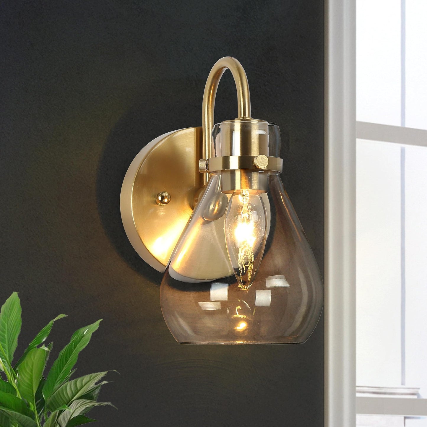 GEPOW Gold Sconces Wall Lighting, Modern 1-Light Wall Sconce with Clear Glass Shade, Electroplated Brass Wall Mounted Light Fixture for Bathroom