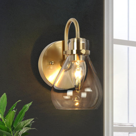 GEPOW Gold Sconces Wall Lighting, Modern 1-Light Wall Sconce with Clear Glass Shade, Electroplated Brass Wall Mounted Light Fixture for Bathroom