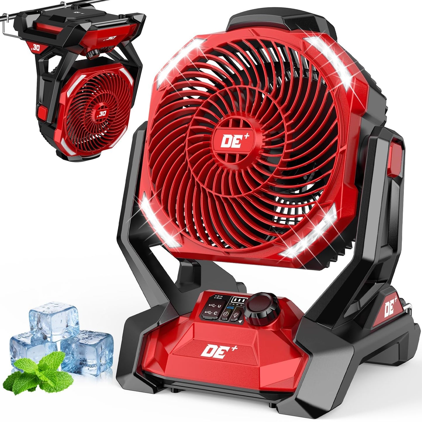 Battery Powered Fan for Milwaukee M18 Battery, 586 CFM Variable Speed, Jobsite Fan w/ 180° Oscillation, 4H Timer & LED Light Table Fan, Hook
