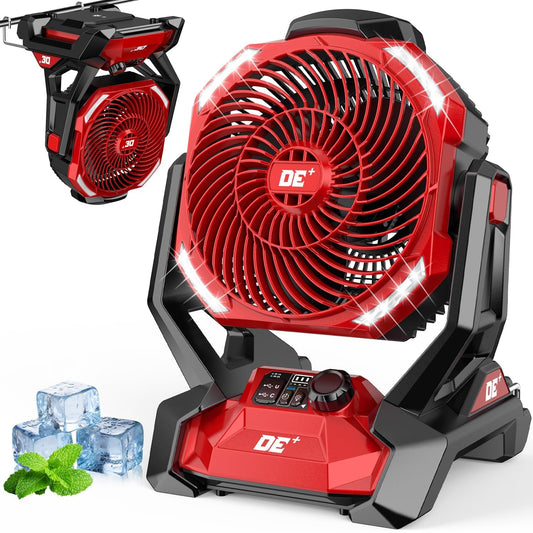 Battery Powered Fan for Milwaukee M18 Battery, 586 CFM Variable Speed, Jobsite Fan w/ 180° Oscillation, 4H Timer & LED Light Table Fan, Hook