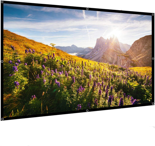 60-120 Inch Portable White Color Projector Curtain Projection Screen 16:9, Home Theater Foldable Projection Screen Indoor Outdoor Projector Curtain