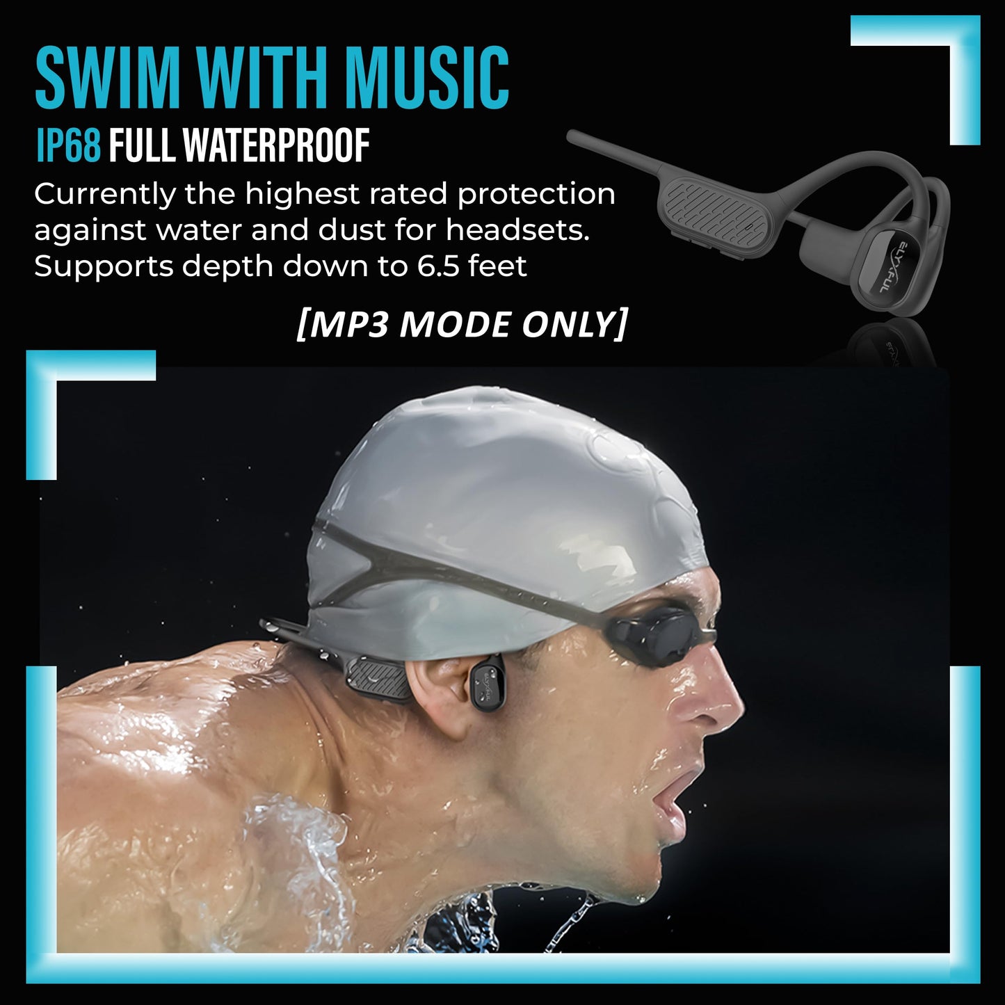 ELYXFUL Bone Conduction Swimming Headphones, IP68 Waterproof Bluetooth & 64GB MP3 Player, Open-Ear Water Headphones for Swimming with Mic, Secure…