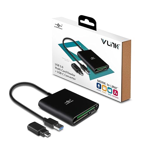 Vantec VLink USB 3.0 Super Speed Multi-Card Reader for Micro SD/SD/SDHC/SDXC/CF Cards Plus Latest USB-C Converter, Black (UGT-CR970-BK)