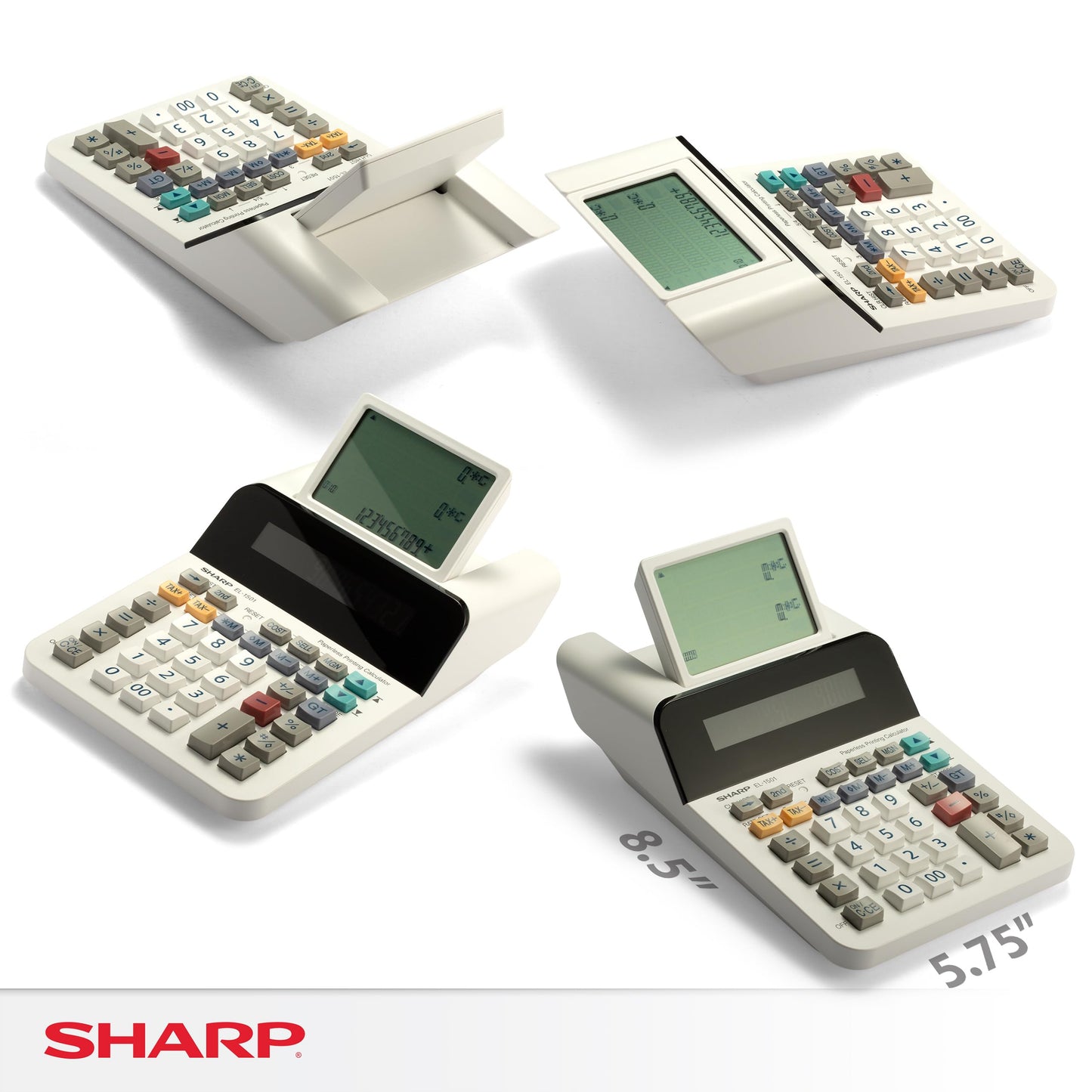 Sharp El-1501 Compact Cordless Paperless Large 12-Digit Display Desktop Printing Calculator That Utilizes Printing Calculator Logic