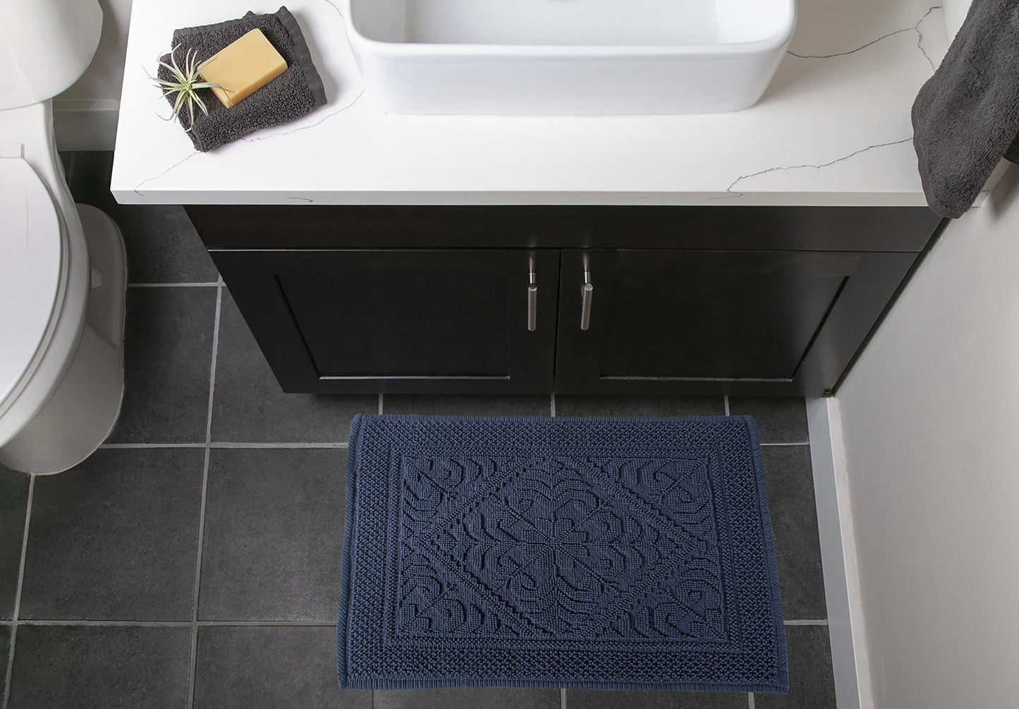 DII Decorative, Jacquard Bath Rug, 20x31, Navy