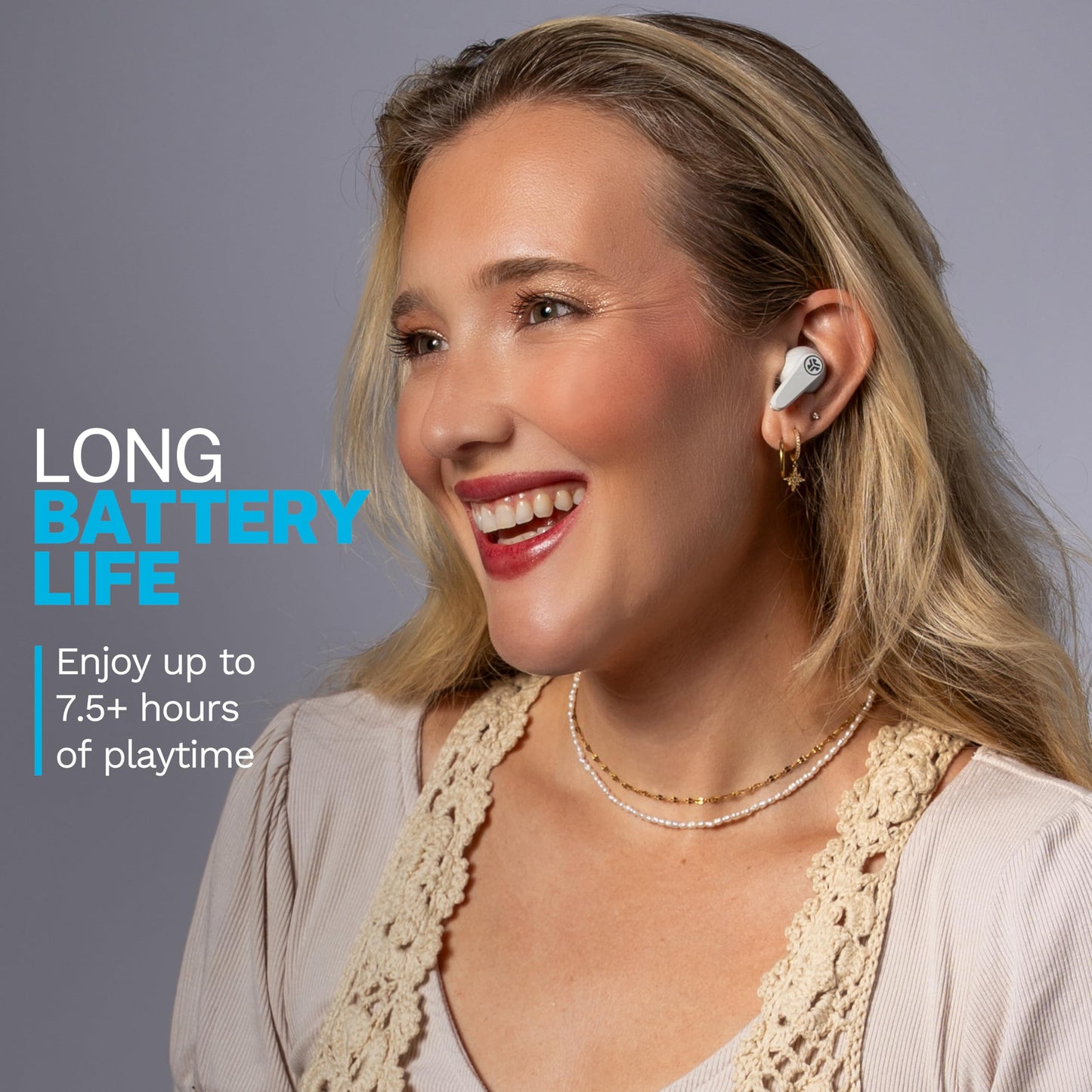 JLab, Go Pods ANC, True Wireless Earbuds, Active Noise Cancelling, Bluetooth, Cloud White