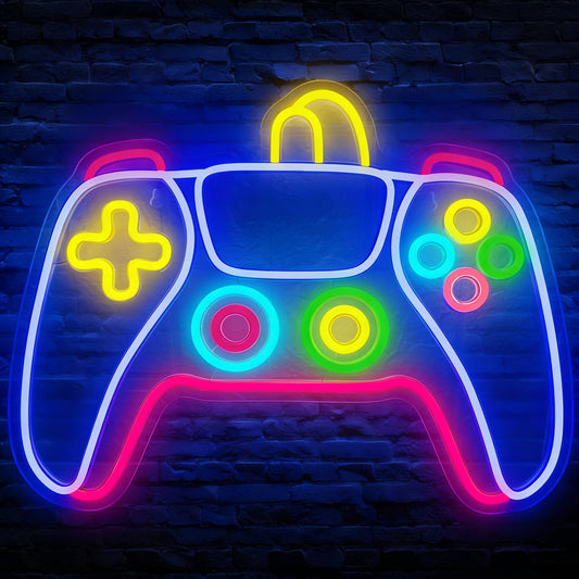 Gamer Neon Sign 17'' x 13'' Big Colorful Gaming Controller Neon Light Dimmable USB Powered Gamepad Shaped Gaming Led Light Up Sign for Teens Boys