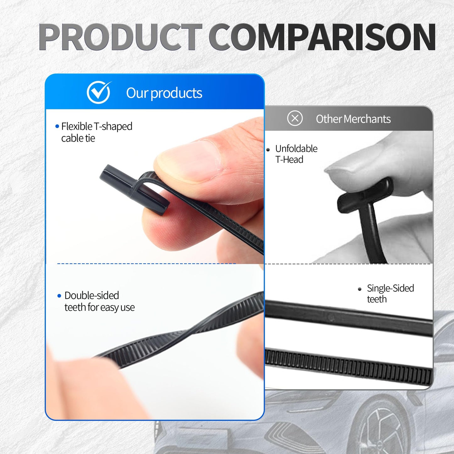 Upgrade Double-Sided Nylon Universal Cable Tie Buckle for Car, 120pcs Fold-Head Design for Easy Piercing, Zip Tie Clips for Mudguard Fender Bumper