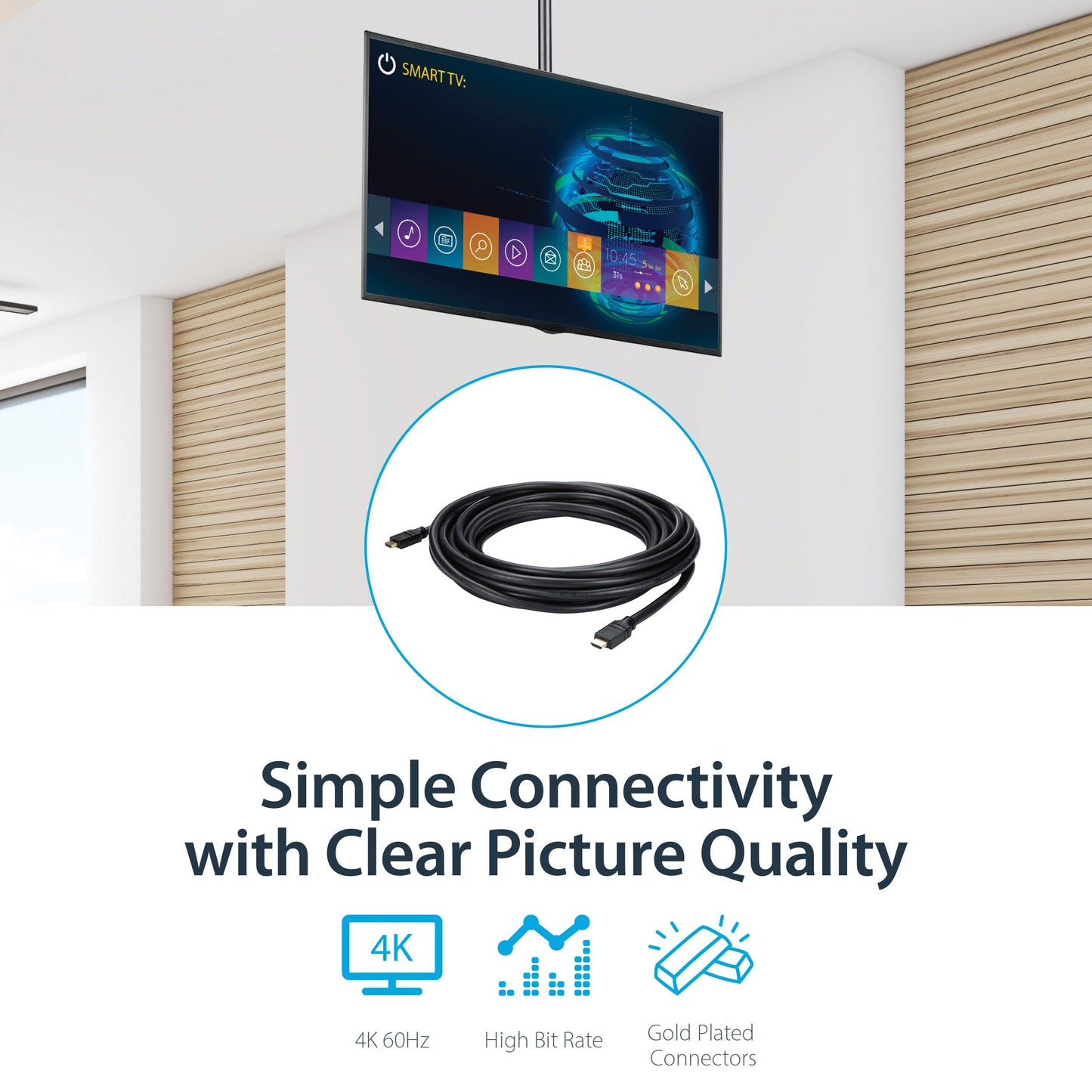 StarTech.com 35ft Plenum Rated HDMI Cable, 4K High Speed Long HDMI Cord w/ Ethernet, 4K30 UHD, 10.2 Gbps, HDCP 1.4, In Wall Plenum HDMI 1.4 Display