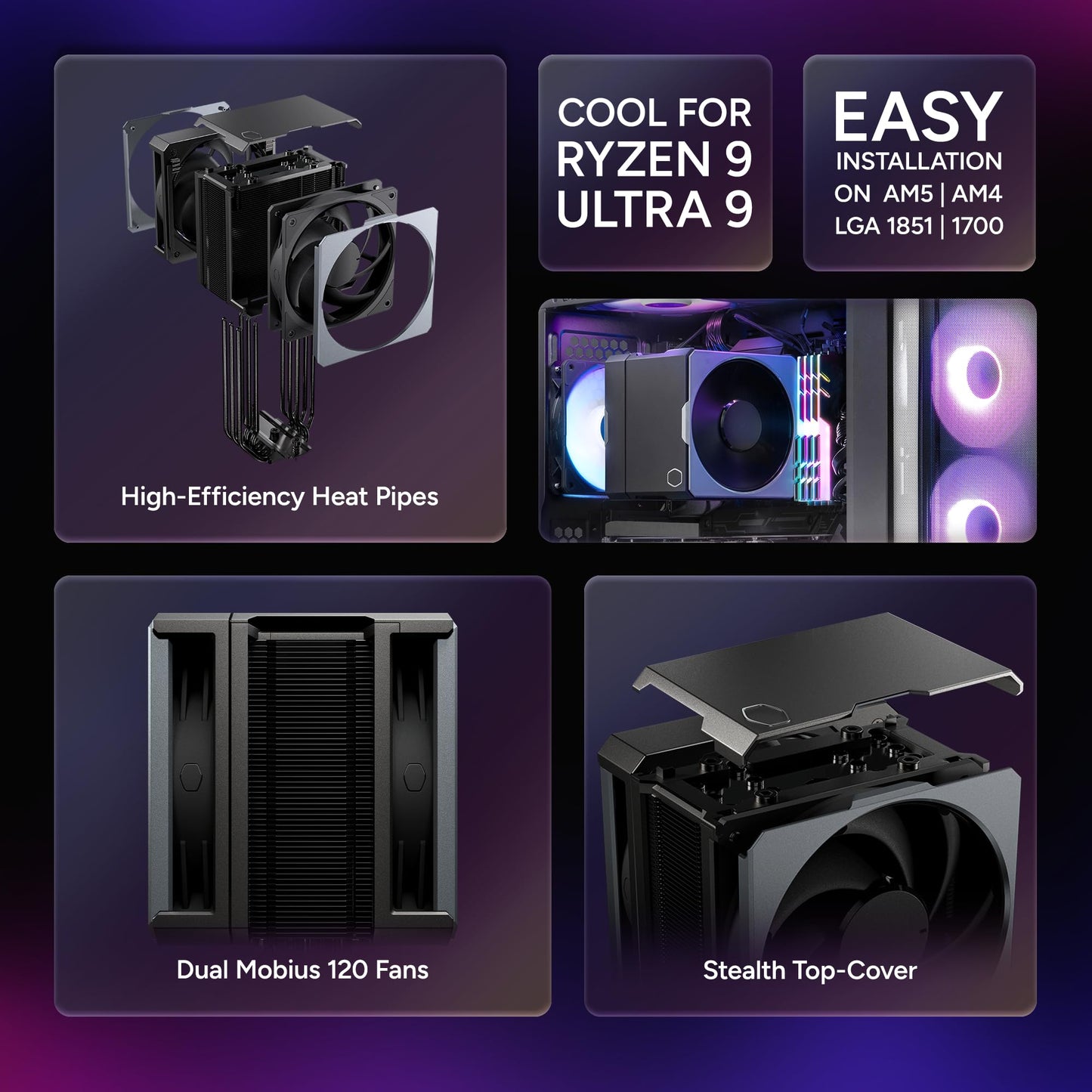Cooler Master Hyper 612 APEX CPU Air Cooler - Powerful Dual 120mm PWM Fans, 6 Copper Heat Pipes, AMD AM5/AM4 & Intel LGA 1851/1700, High Performance