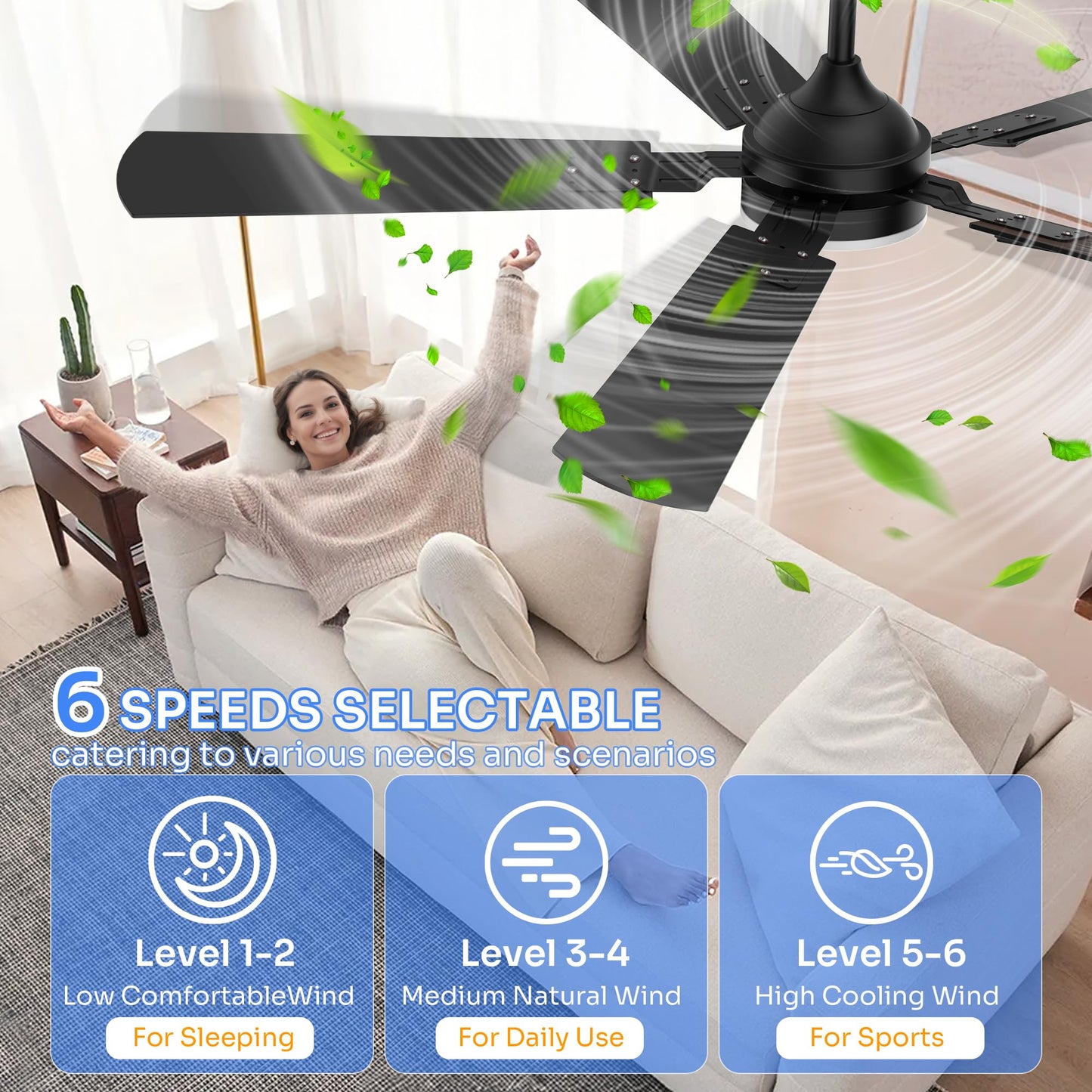 Crazypai Ceiling Fans with Lights, 52 Inch Modern Ceiling Fans with Lights and Remote Control, DC Reversible Motor, Noiseless, 3CCT, Ceiling Fan