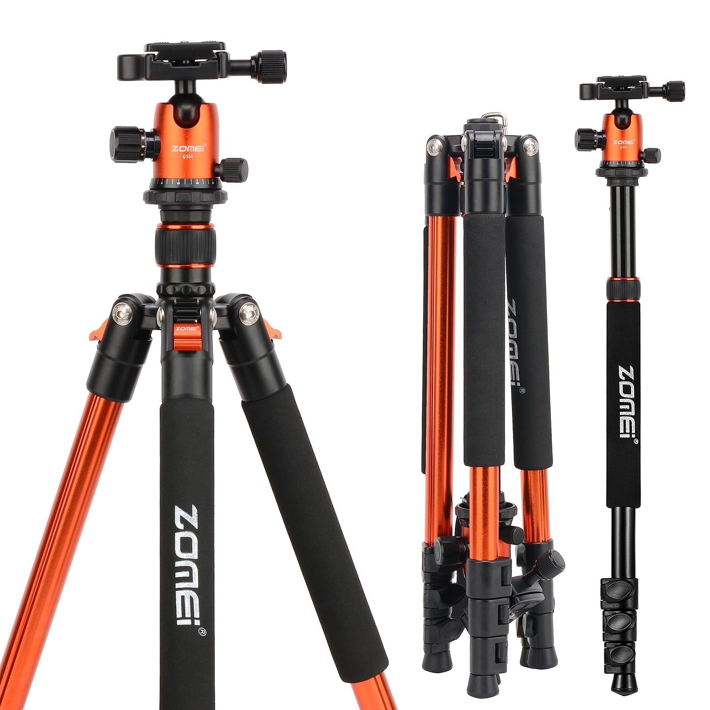 Zomei Q555 62.5'' Camera Tripod,Foldable Lightweight Aluminum Travel Tripod Stand with 360 Degree Ball Head for Vlog Nikon Canon Sony All DSLR