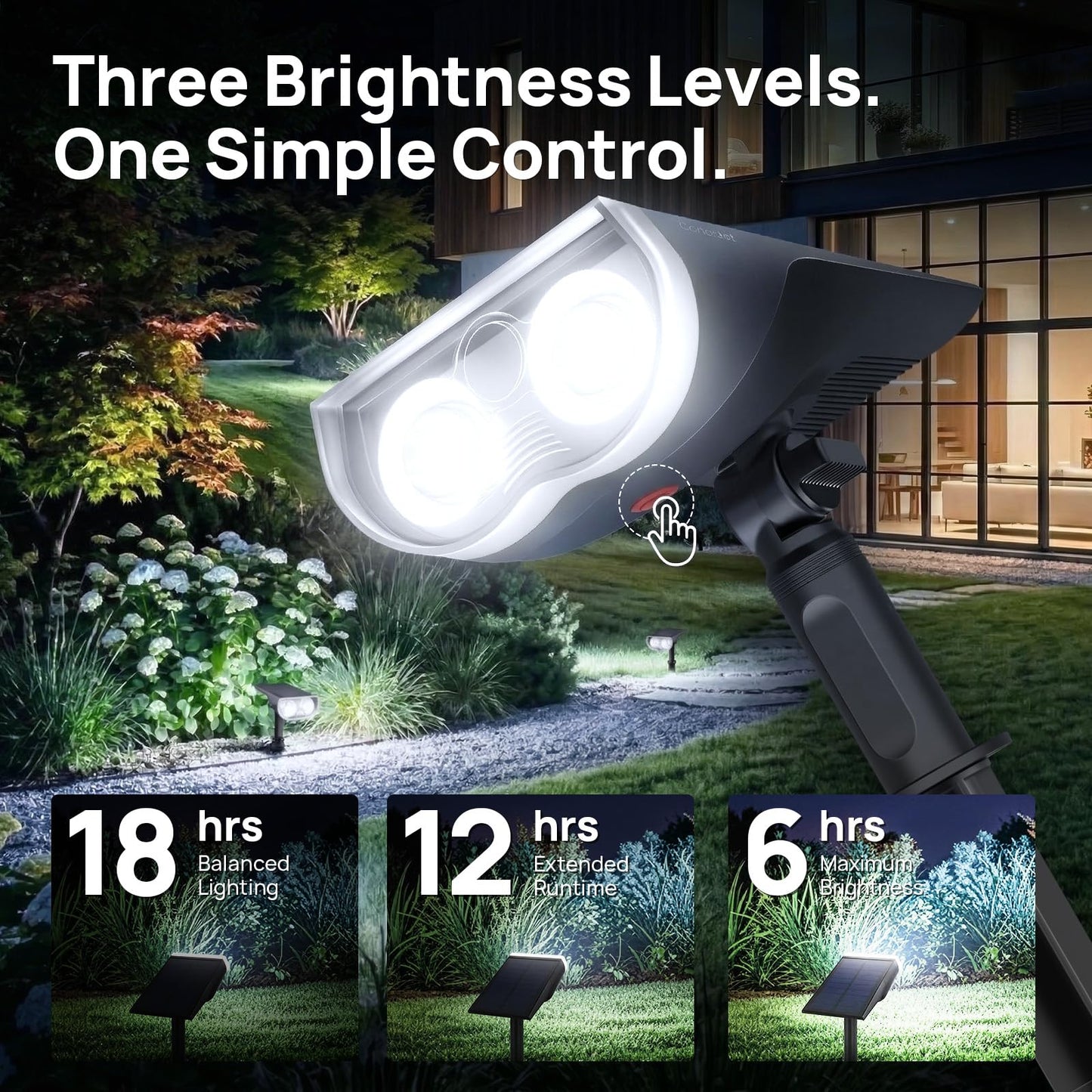Consciot Solar Lights Outdoor Waterproof, 3 Lighting Modes Solar Spot Lights Outdoor, Auto On/Off, Solar Spotlights for Garden Yard Landscape Pathway