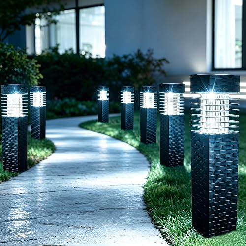 SUNNYPARK Solar Pathway Lights Outdoor, 8 Pack Rattan Pattern Solar Path Lights Waterproof, Outdoor LED Landscape Lights for Walkway, Driveway, Patio