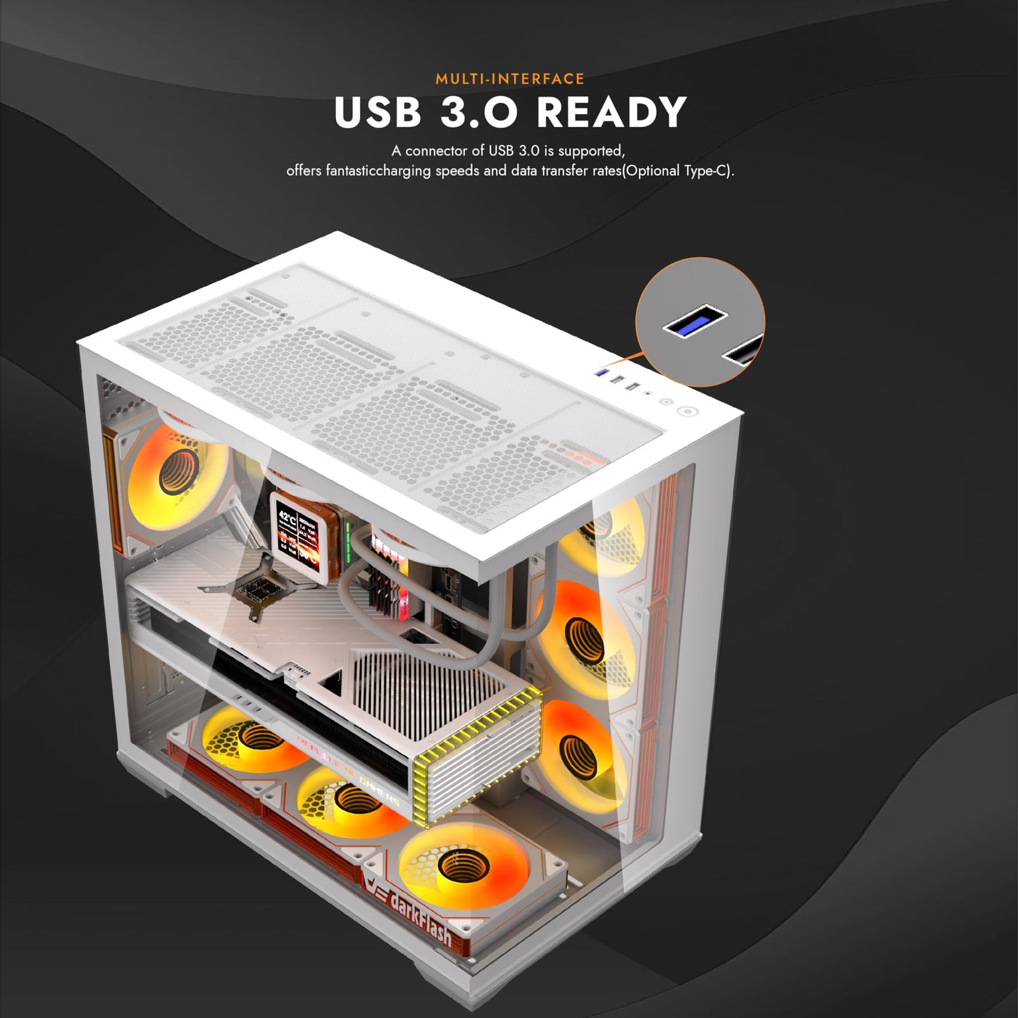 darkFlash C280 E-ATX Full-Tower PC Gaming Case, 7×ARGB Fans Included, 270° Tempered Glass,Reverse Connection Motherboard Compatible, Supports RTX 5090