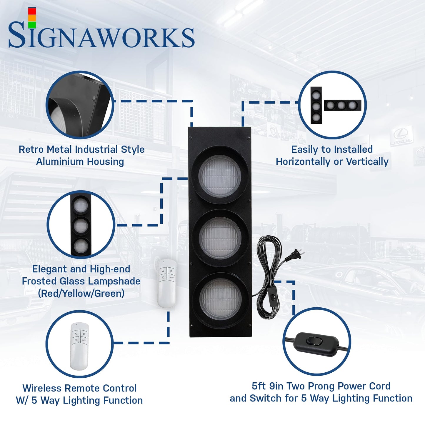Signaworks Decorative LED Traffic Light Wall Mount Lamp with Switch & Remote Control for Kids Room, Man Cave, Bar, Office, Garage, Fun Room, Pub