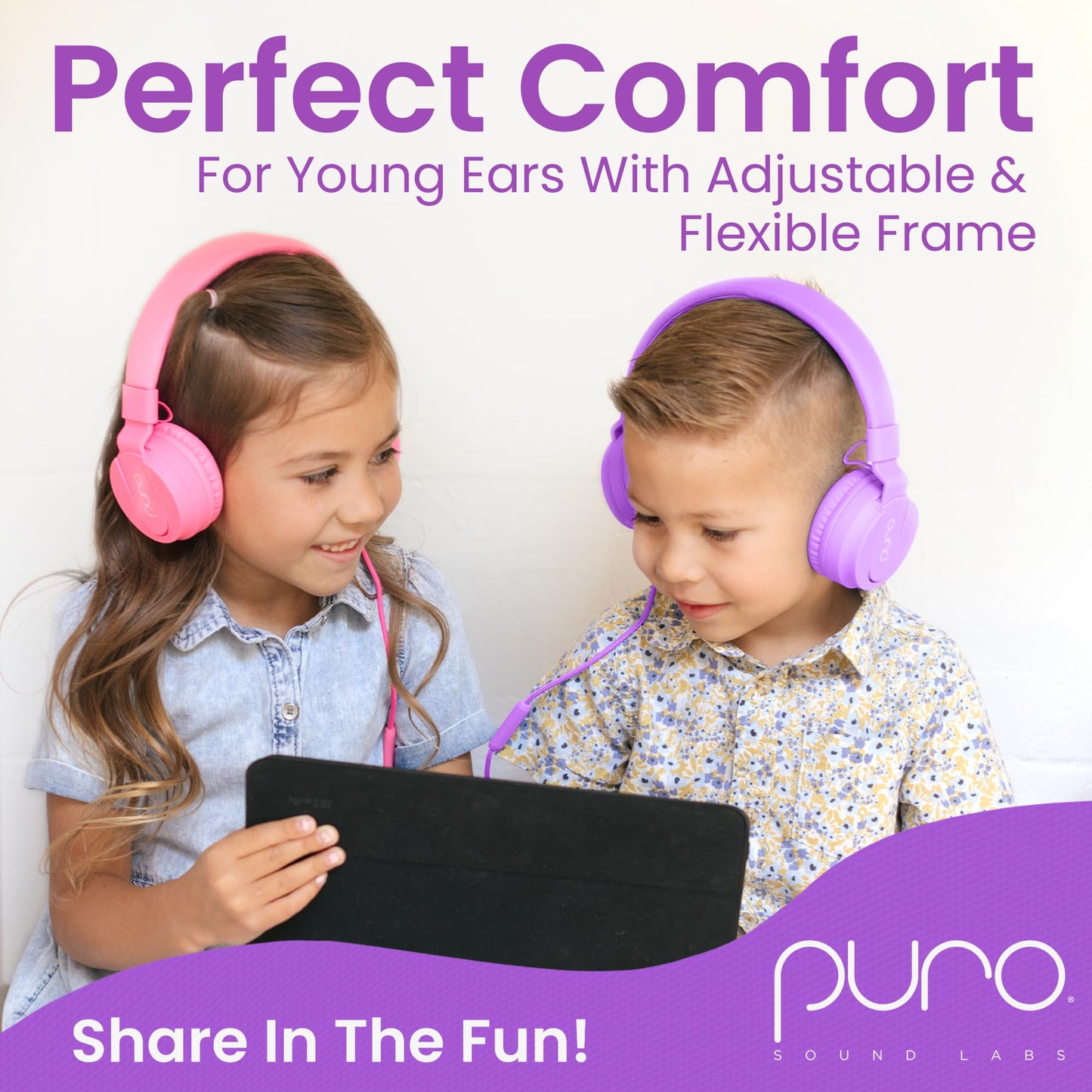 Puro Sound Labs - Kids Headphones, Volume-Limiting 85dB, PuroBasic, Purple