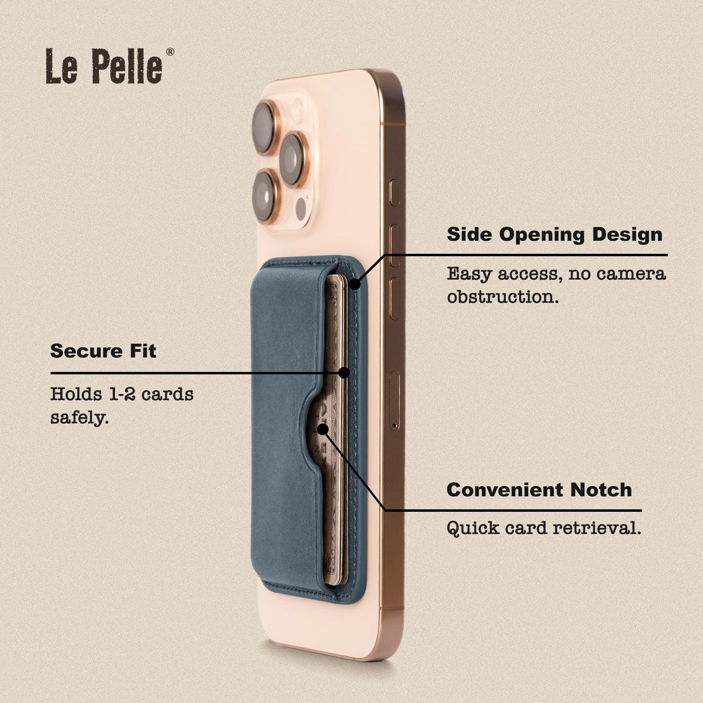 Le Pelle - Handcrafted Italian Leather Card Wallet - [Compatible with MagSafe] - [Slim and Strong Magnetic] - [2-Card Holder] - for iPhone